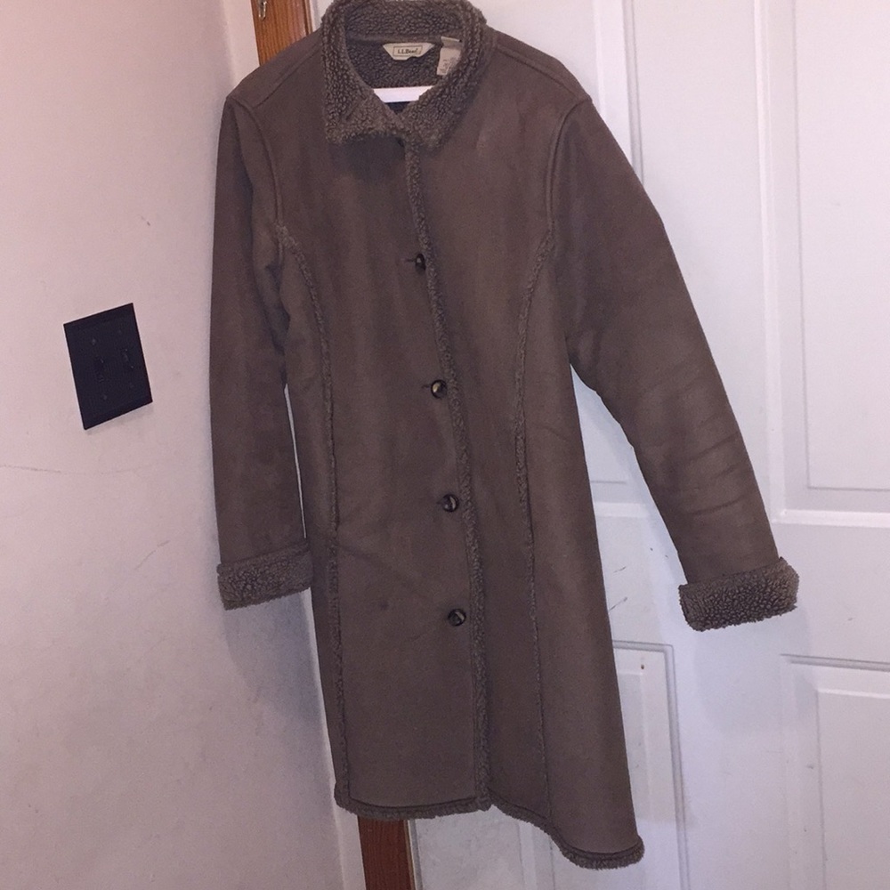 LL bean below knee brown M women’s button up coat